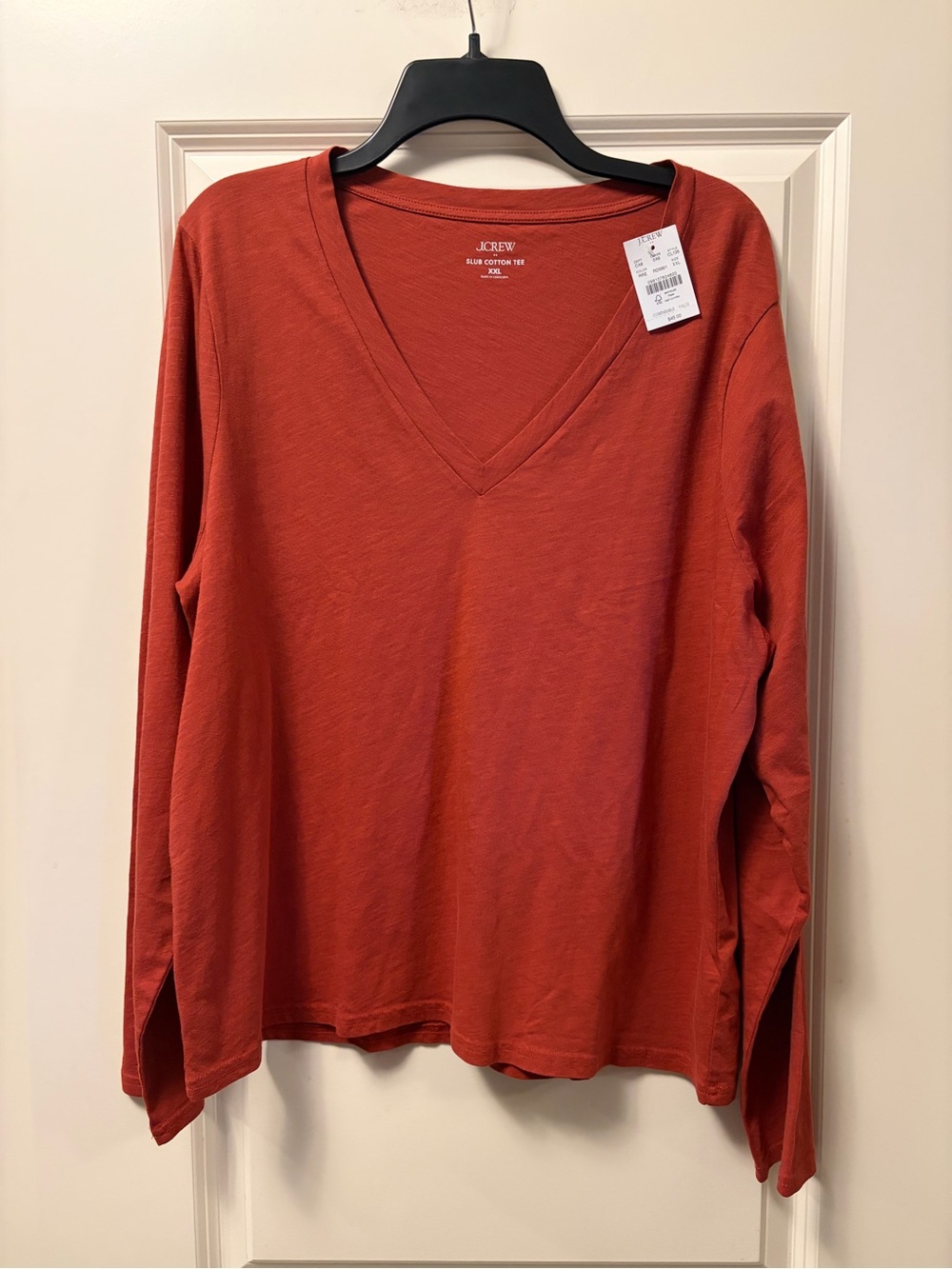 NWT J.Crew Slub Cotton V-Neck Tee in Rust Red